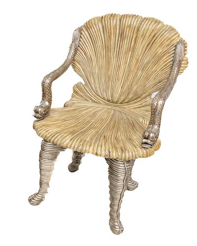 Maitland-Smith (British) Silvered And Painted Wood Grotto Armchair, H 36'' W 24'' Depth 24''