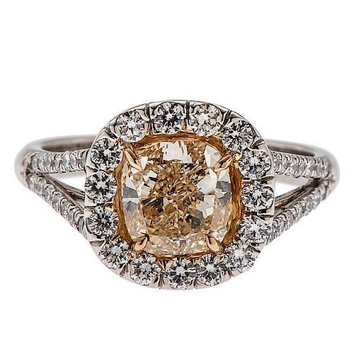 E.G.L. U.S.A. Certified Fancy Light Yellow Diamond Ring in Platinum 