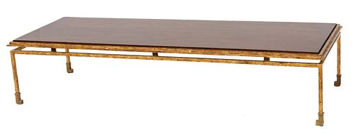 Walnut And Gilt Iron Coffe Table H 13'' W 22'' L 60''