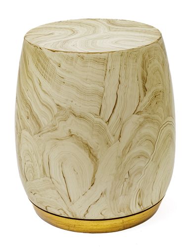 Baker Furniture (American) Faux Painted Drum Stool With Gold Base H 17.25'' Dia. 15''