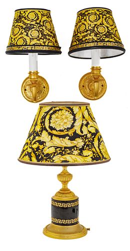 Versace (Italian) Table Lamp And Sconces H 16'' Dia. 6''
