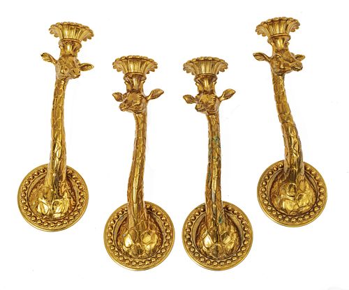 Brass Set Of Four Italian Giraffe-Form Sconces, H 12.5'' 4 pcs