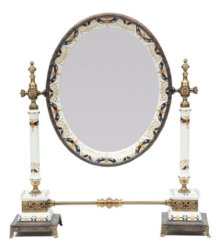 French Table Top Vanity Mirror On Trestle Ca. 1900, H 19'' W 17''