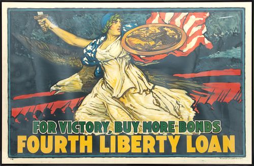 John Scott Williams (American, 1877-1975) Lithograph Poster, Ca. 1918, WW1 Fourth Liberty Loan, H 33'' W 52''