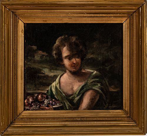 Old Master Oil On Canvas, 17/18th C., Young Man With Fruit, H 10.75'' W 12.25''