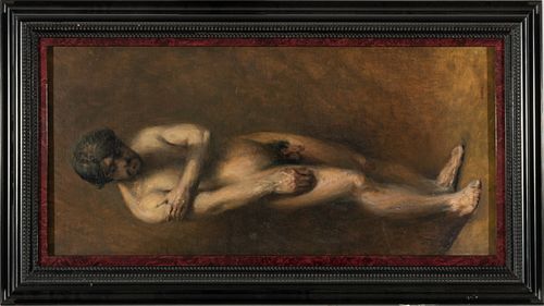 Albert Handell (American, B. 1937) Oil On Canvas, Male Nude, H 38'' W 15.5''