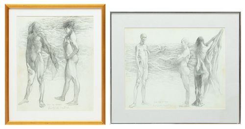 Russell Keeter (American, 1935-1991) Pencil Sketches, "Study For Bathers", 2 pcs