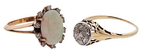Opal and Diamond Rings in 14 Karat 