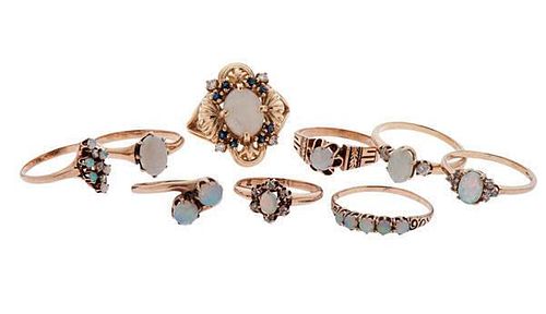 Opal Rings with Sapphires and Diamonds in Karat Gold 