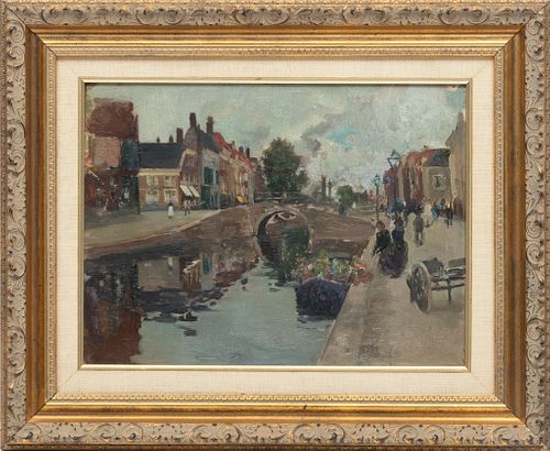 James Kerr-Lawson (Canadian, 1864-1939) Oil On Canvas Mounted To Board, Canal In Amsterdam, H 10.5'' W 14''