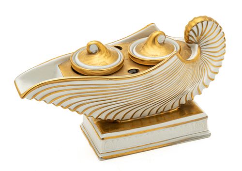 RPM Bavarian Porcelain, Shell Form Inkwell Ca. 19th.c., H 4'' W 6.5''