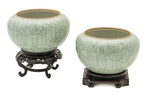Chinese Celadon Porcelain Jars H 5.5'' W 8'' 1 Pair
