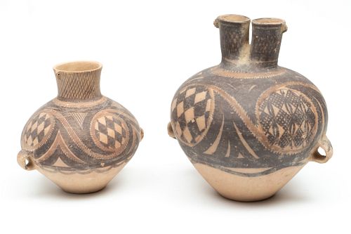 Chinese Majiayao Style Pottery Vessels, H 7.5" And 10.5", 2 pcs
