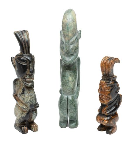Chinese Hongshan Style Carved Hardstone Figures, H 6.75", 8.75", 10.5", 3 pcs