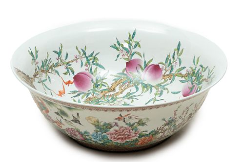 Chinese Porcelain Palace Size Famille Rose "Peach" Bowl Yongzheng Style, H 11.25'' Dia. 31.25''