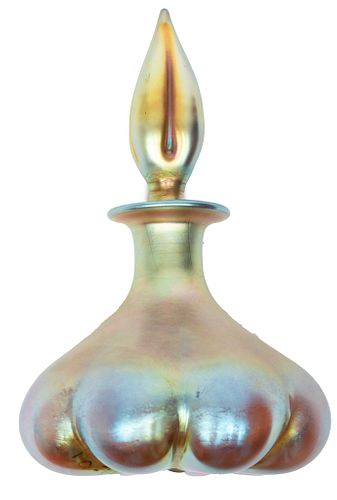 Steuben Aurene Glass Cologne Bottle Ca. 1910, H 7''