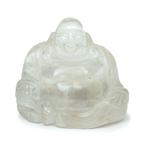 Rock Crystal Quartz Carved Happy Buddha Ca. 1900, H 2.2'' W 2.7''