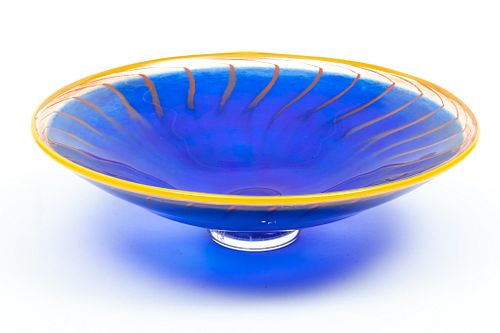 Costa Boda Cobalt Blue Crystal Bowl 3.5" H X 13" Diam