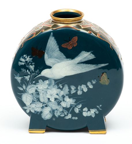 Thomas Mellor For Minton & Co, Pate Sur Pate Porcelain Moon Vase Ca. 1870 - 1880, H 6'' W 5.5''