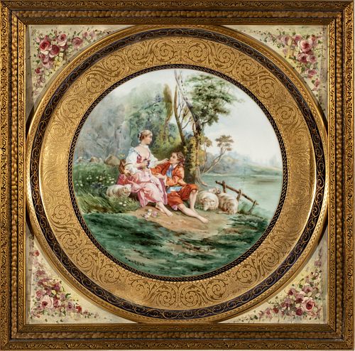 Czechoslovakian Porcelain Charger Signed S. Rene, Courting Scene, Dia. 13''