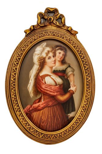 Wagner, Hutschenreuther Painting On Porcelain, Mother Daughter Ca. 1900, H 6.5'' W 4.6''