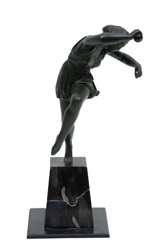 Art Nouveau Patinated Bronze Figure, 20th C., Dancing Woman, H 9.25''