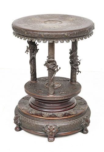 Japanese Meiji Period Bronze Table H 29.75'' Dia. 21''