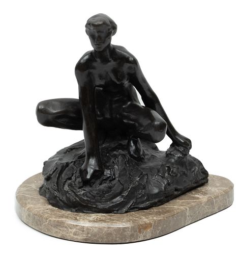 After Auguste Rodin (French, 1840-1917) Bronze Sculpture, Crouching Bather, H 11'' W 11''