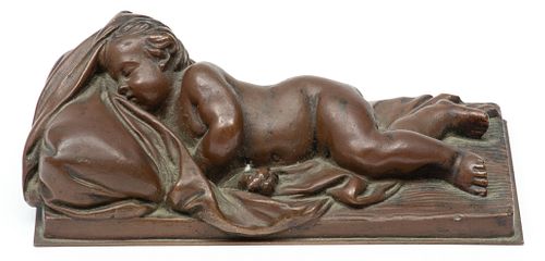 Miniature Bronze, Sleeping Baby Ca. 1900, H 2'' W 3'' L 6''