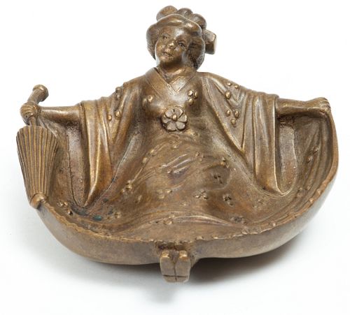 Bronze Card Holder, Giesha With Exposed Backside C. 1900, H 5'' W 5''