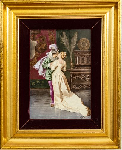 J. Giani (Italian) Painting On Porcelain Ca. 1900, The Kiss, H 10'' W 7''