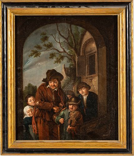 Dutch OIl On Wood Panel Ca. 18th C.,, Buskers, H 16'' W 13''