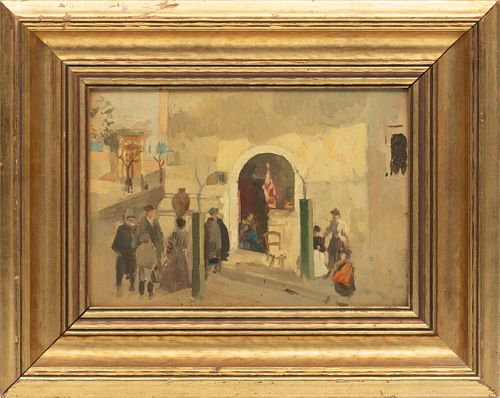 Attributed to James Kerr-Lawson (Canadian, 1864-1939) Oil On Board, "Shop In Toarmina", H 7.75'' W 11''