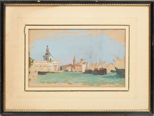 Attributed to James Kerr-Lawson (Canadian, 1864-1939) Watercolor On Paper, Unfinished Harbor Scene,, H 10'' W 6''