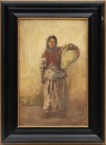 Attributed to James Kerr-Lawson (Canadian, 1864-1939) Oil On Board, Girl With Water Jug,, H 16'' W 9.5''