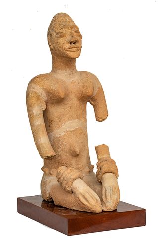 Mali Terracotta Sculpture, Seated Female Figure, H 22.5'' W 8'' Depth 13''