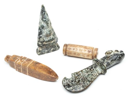 Chinese Hongshan Style Carved Hardstone Figures, Lengths Of 2.5" To 5", 4 pcs