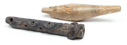Pre-Colombian Style Ceramic Flutes, L 9.5'' 2 pcs