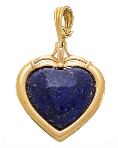 14 Kt Yellow Gold And Lapis Lazuli Heart Formed Pendant