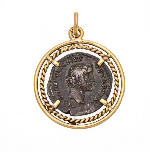Antoninus Pius Coin Mounted In Yellow Gold Pendant