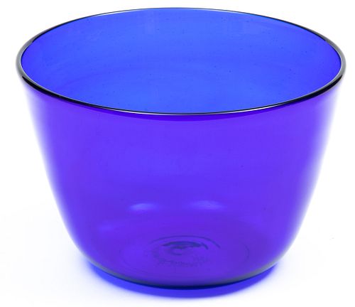 Dark Cobalt Blue Blown Glass Signed Bowl 4"h, 6"diam