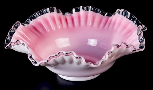Pink Cased Ruffled Glass Bowl
