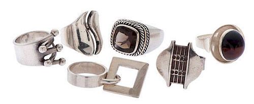 Six Designer Rings in Sterling Silver 