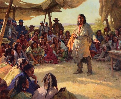 Howard Terpning (b. 1927) — Paper That Talks Two Ways – The Treaty Signing (2008)