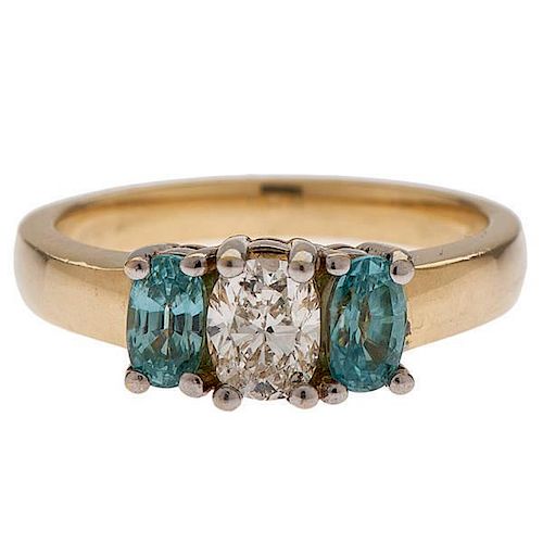 Diamond and Blue Zircon Ring in 18 Karat 
