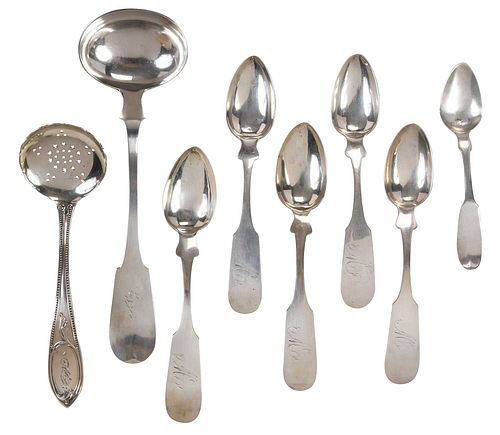 Eight Pieces Southern Coin Silver Flatware