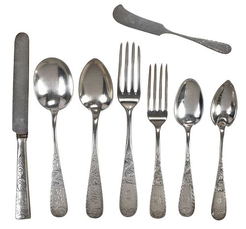 Mayflower Style Sterling Flatware, 52 Pieces