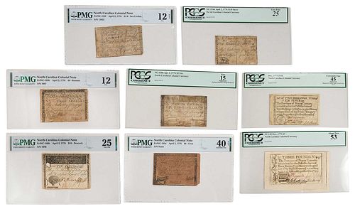 Eight Graded North Carolina Colonial Bank Notes
