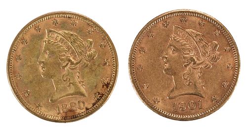 Two Liberty Head $10 Gold Coins 