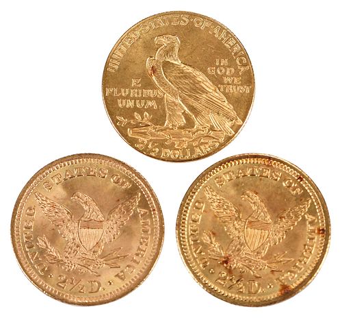 Three $2-1/2 Quarter Eagle Gold Coins 